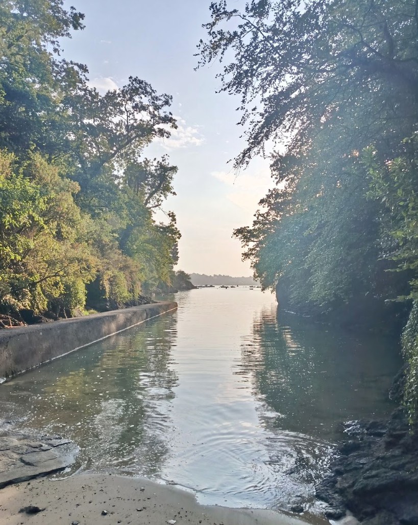 La cale du Bec de la Vallée à Dinard, sur l'estuaire de la Rance, à marée basse au lever du jour.